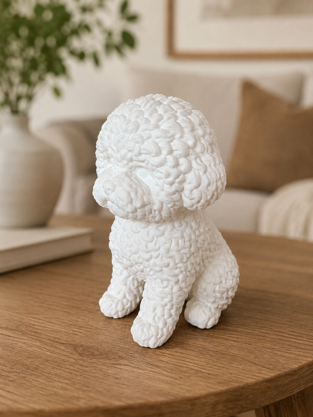 Bichon Frisé hundefigur i hvid, set fra siden