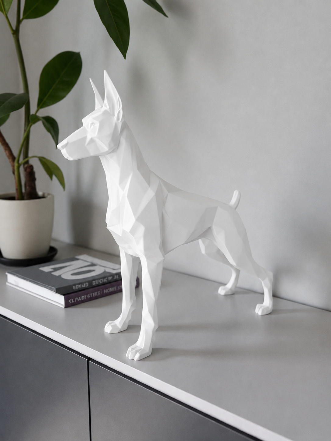 Geometrisk dobermann figur i mat hvid