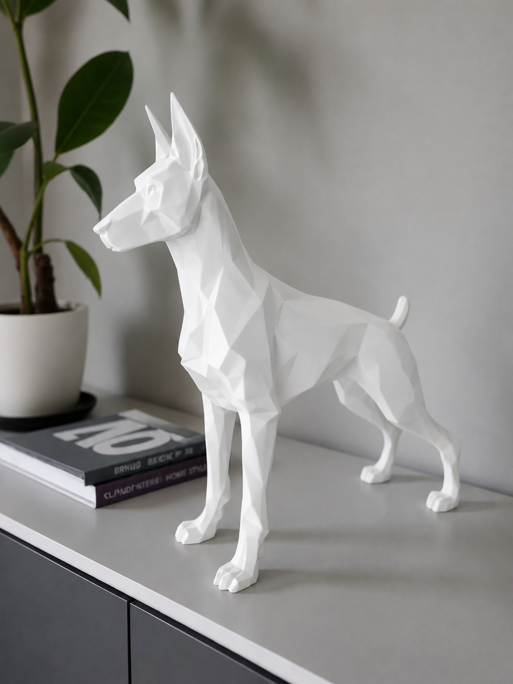 Geometrisk dobermann figur i mat hvid