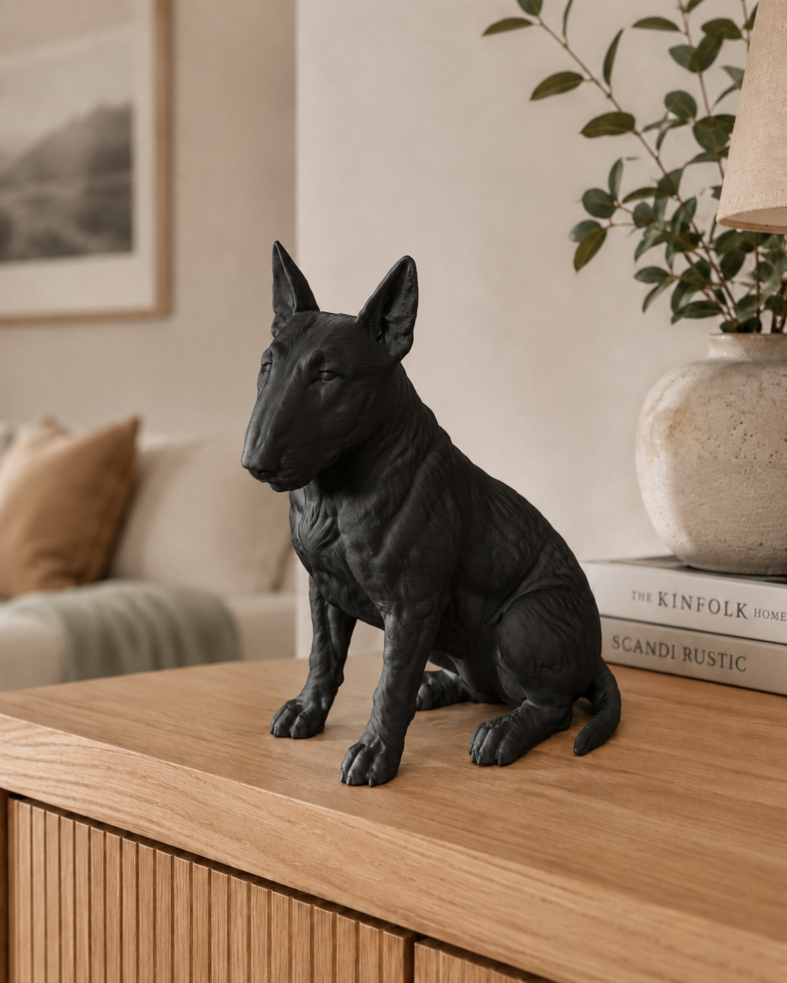 Engelsk bullterrier figur i mat sort – front