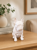 Fransk bulldog hundefigur i mat hvid – front, 10 cm