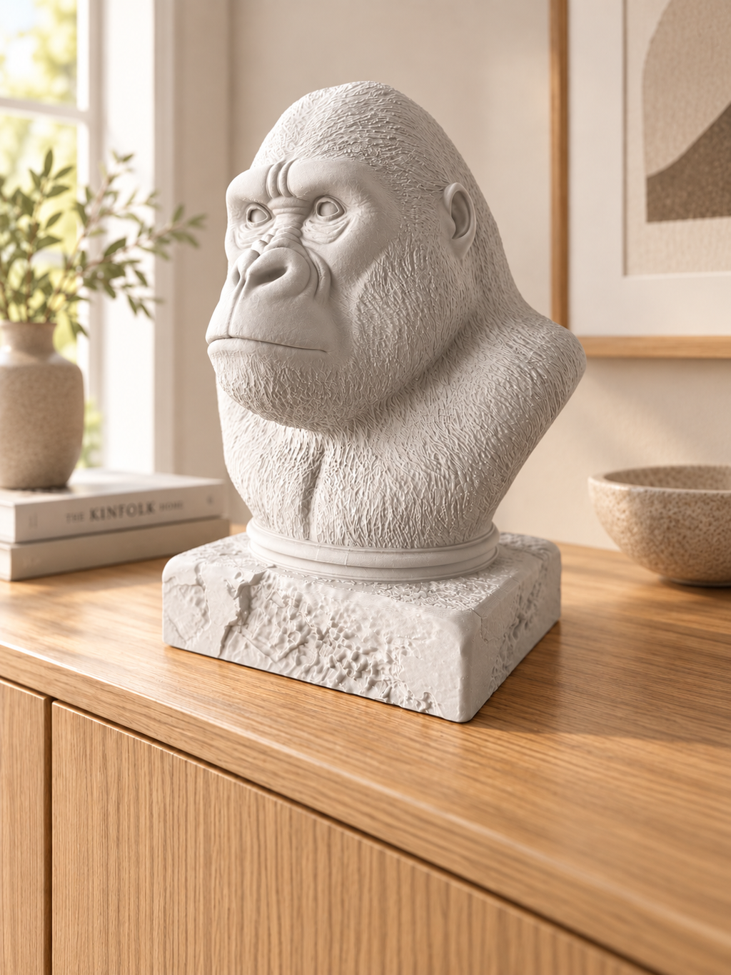 Gorilla buste i mat hvid i nordisk interiør