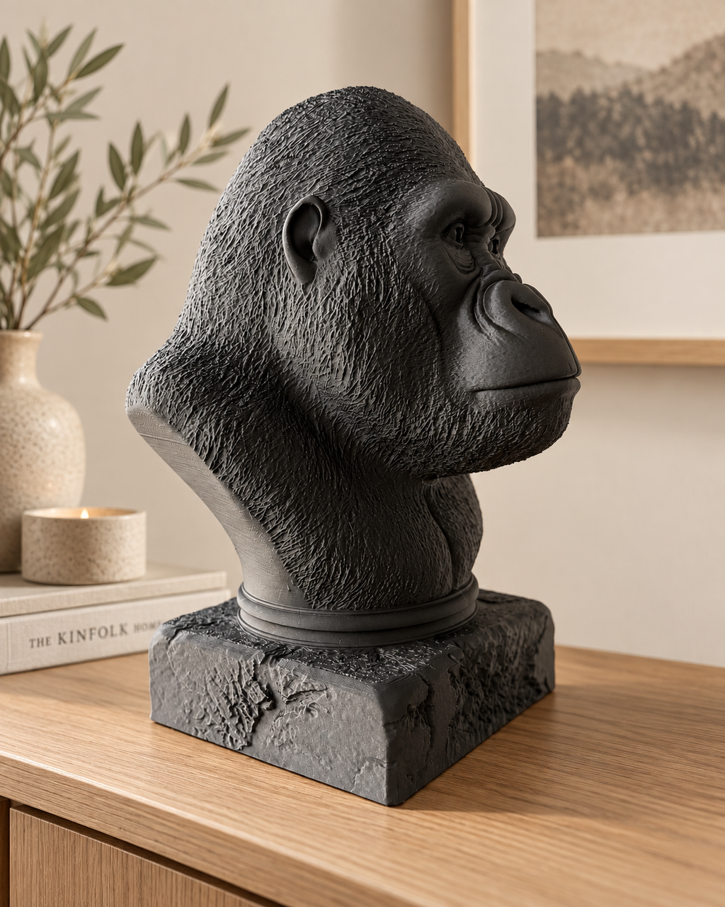 Gorilla buste i mat sort set fra siden