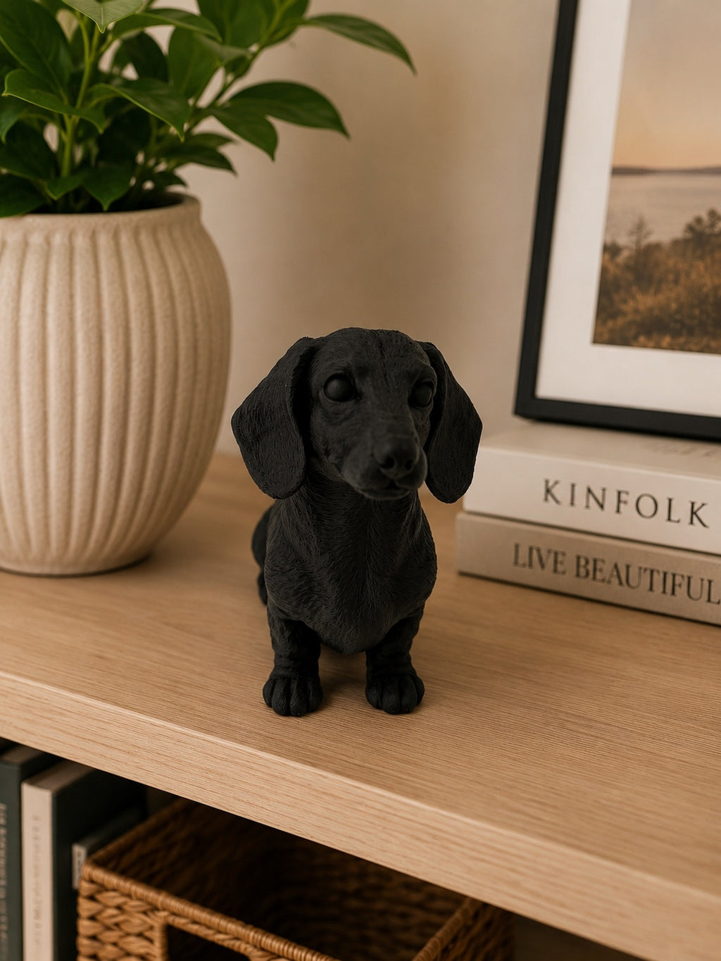 Sort gravhund figur set forfra