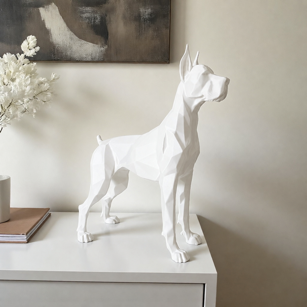 Mat hvid Great Dane hundefigur