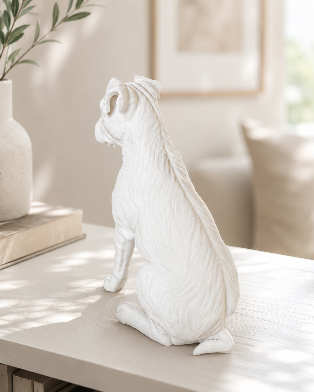 Hvid Jack Russell hundefigur bagfra - 12 cm