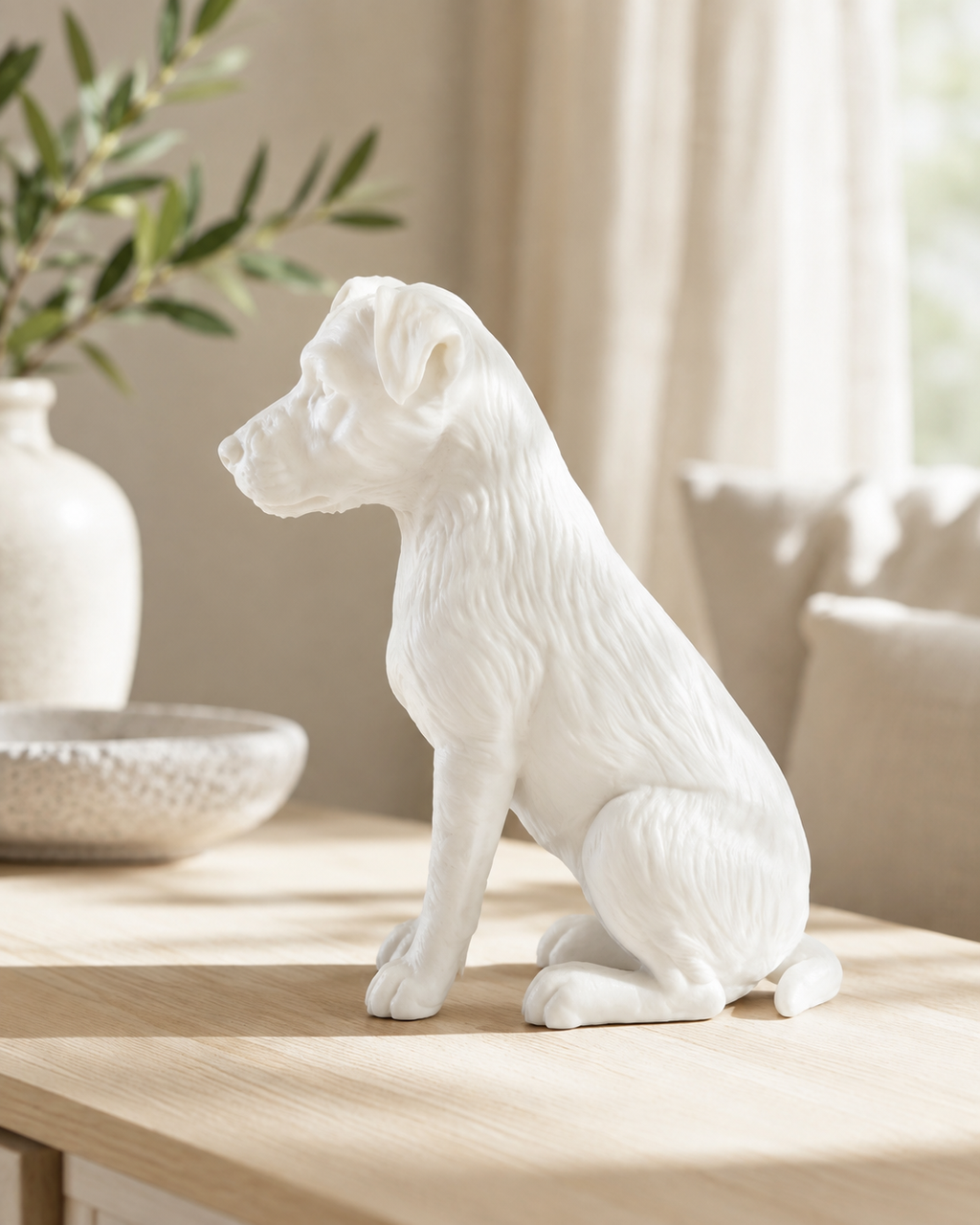 Hvid Jack Russell hundefigur fra siden - 12 cm