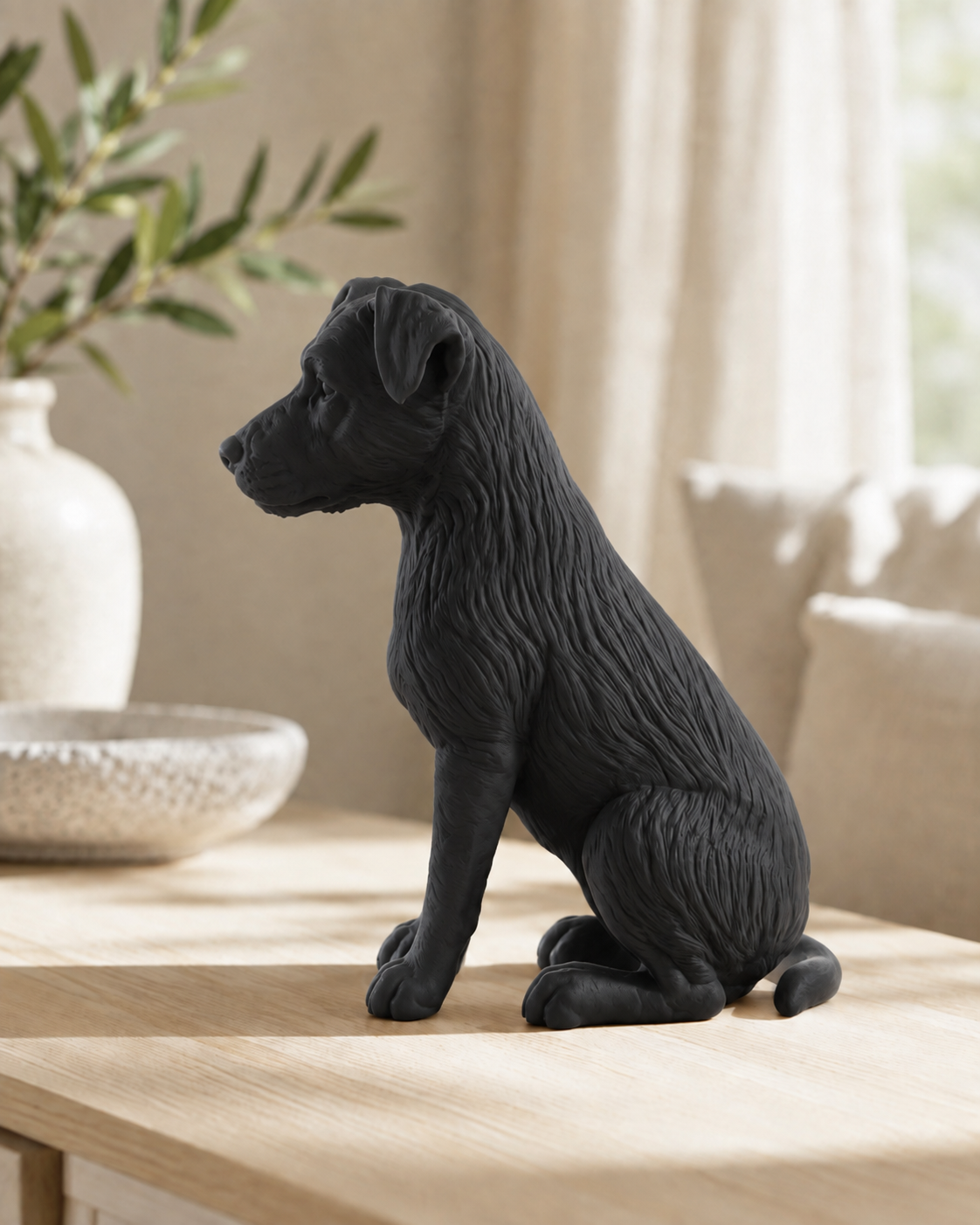 Mat sort Jack Russell hundefigur fra siden - 12 cm