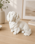 Hvid langhåret gravhund hundefigur - 10 cm