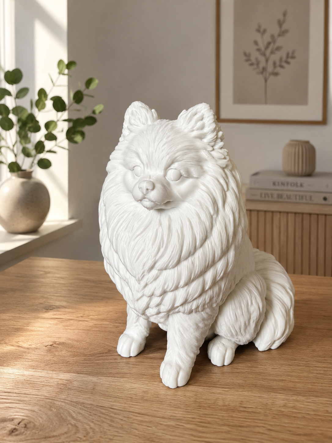 Hvid Pomeranian hundefigur - 12 cm