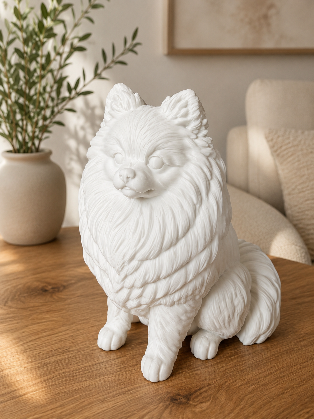 Hvid Pomeranian hundefigur - 12 cm