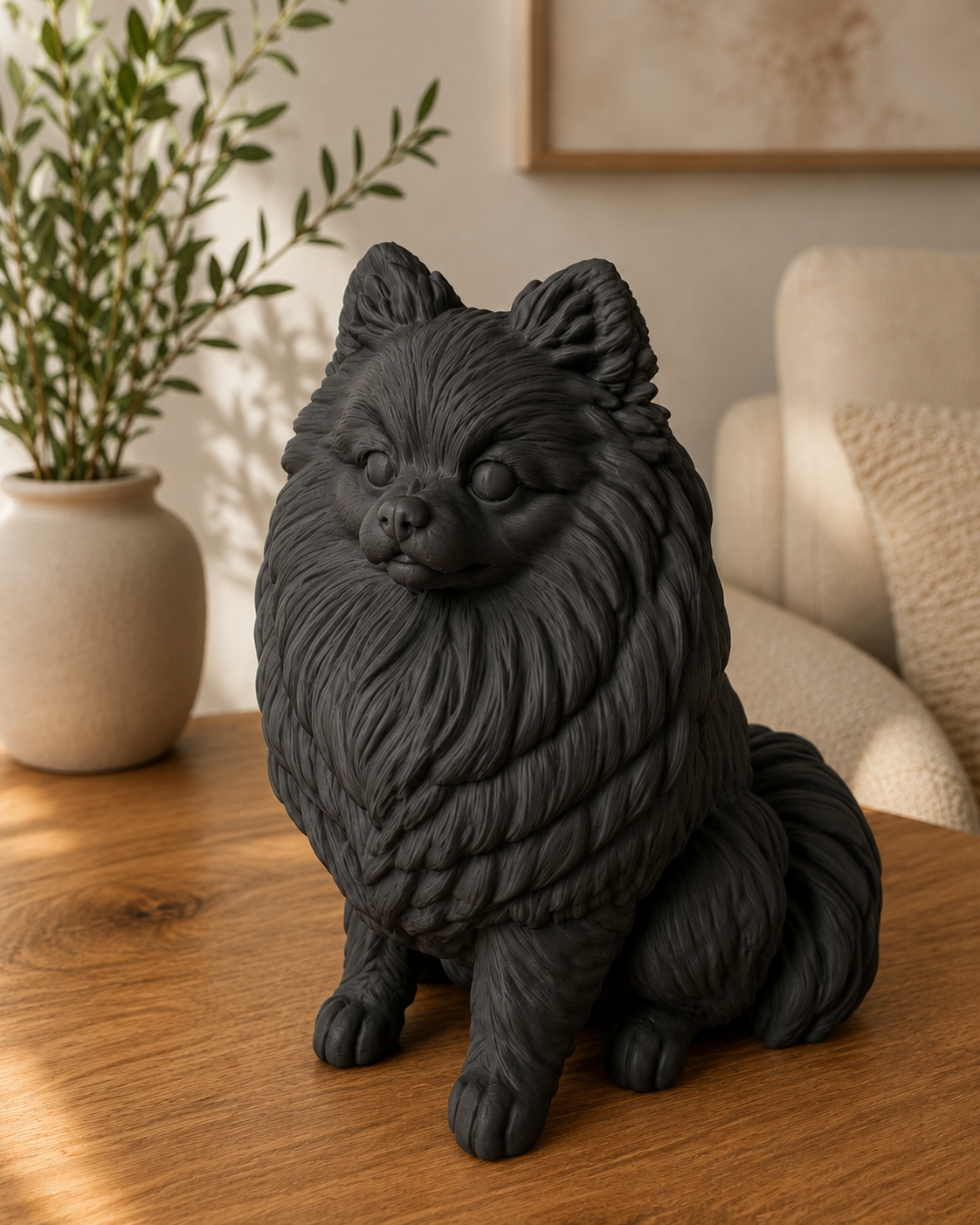 Mat sort Pomeranian hundefigur - 12 cm