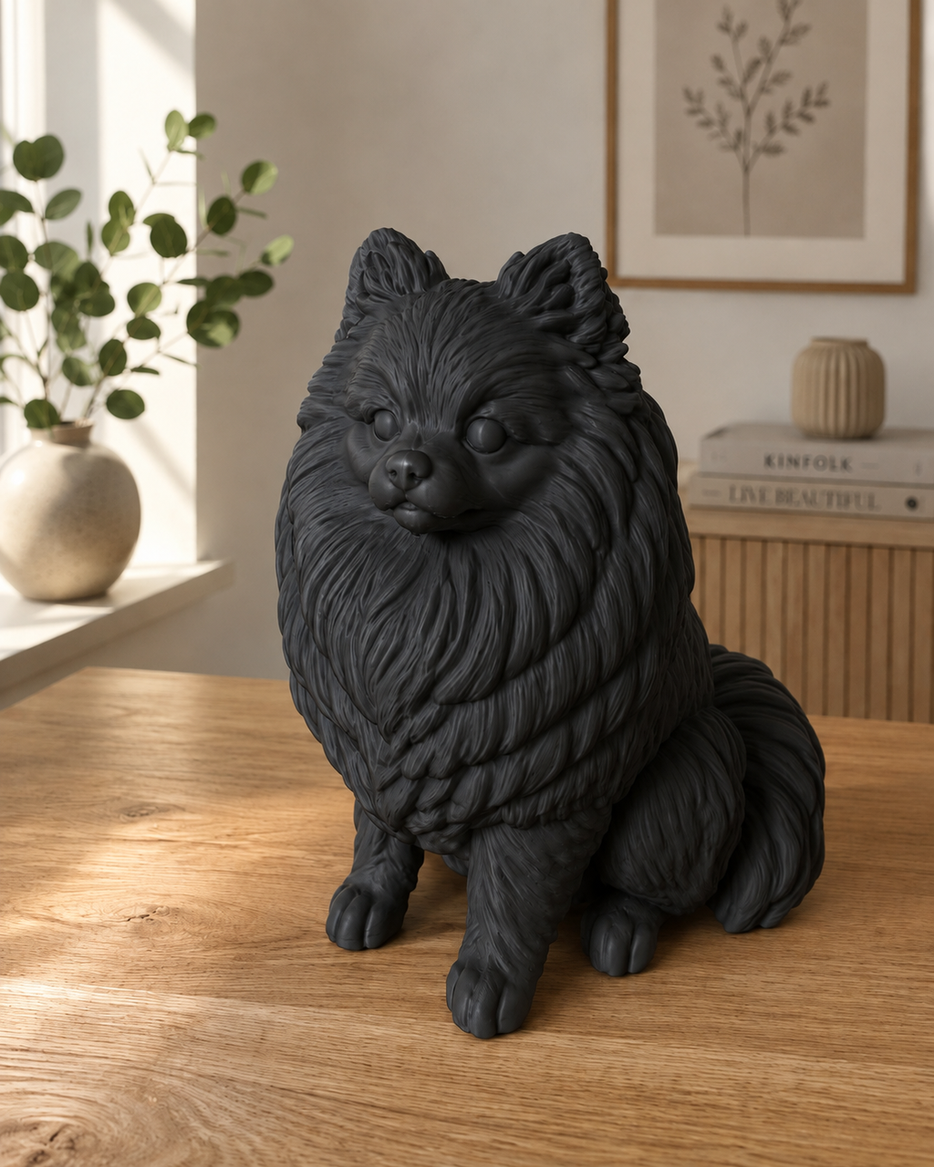 Mat sort Pomeranian hundefigur - 12 cm