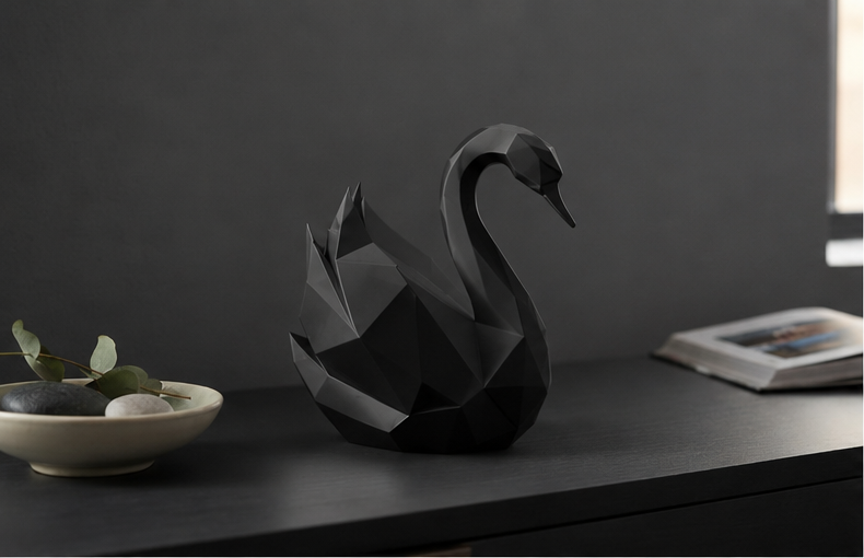 Geometrisk svane figur i mat sort