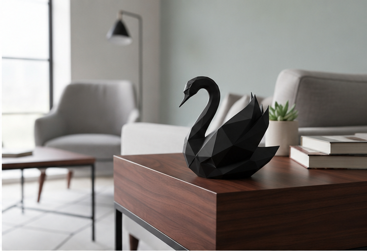 Geometrisk svane figur i mat sort