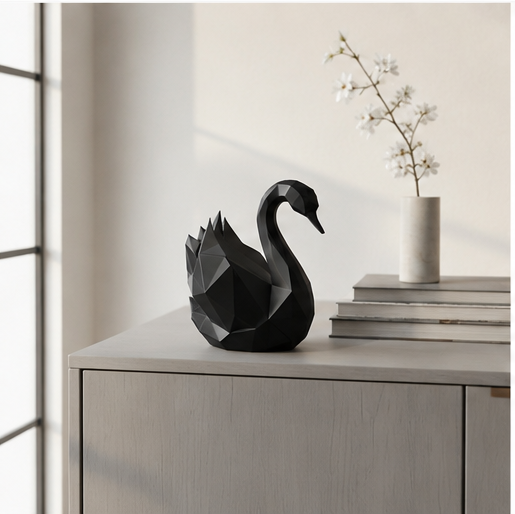 Geometrisk svane figur i mat sort