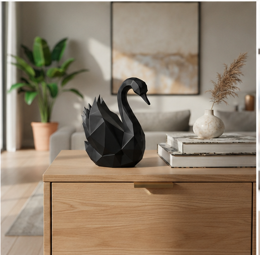 Geometrisk svane figur i mat sort