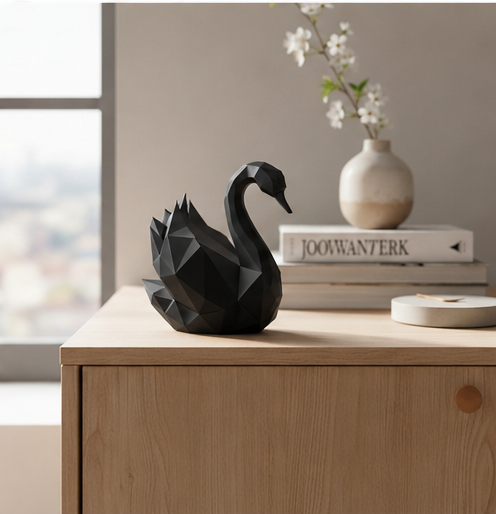 Geometrisk svane figur i mat sort