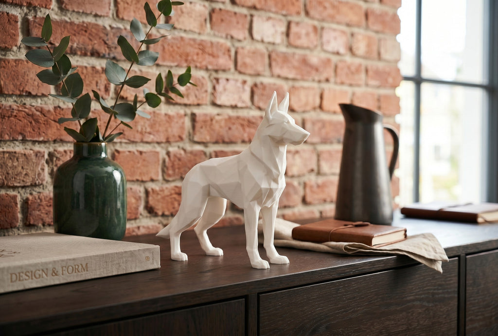 Tysk schæfer hundefigur i hvid