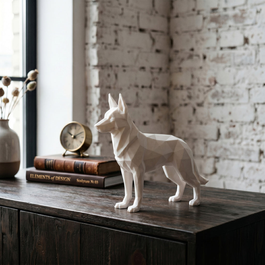 Tysk schæfer hundefigur i hvid