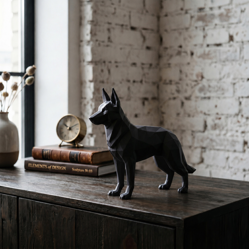 Tysk schæfer hundefigur i mat sort