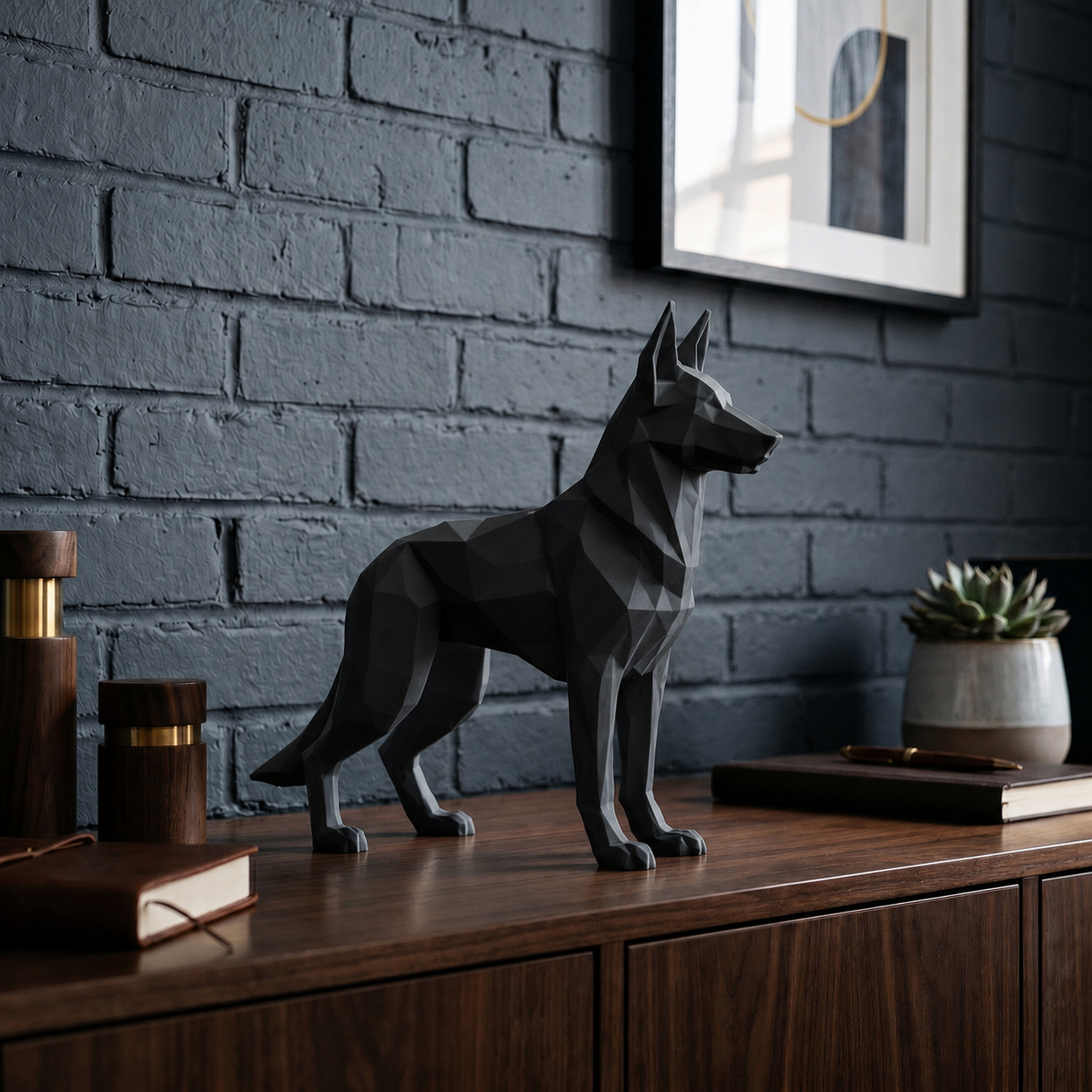 Tysk schæfer hundefigur i mat sort