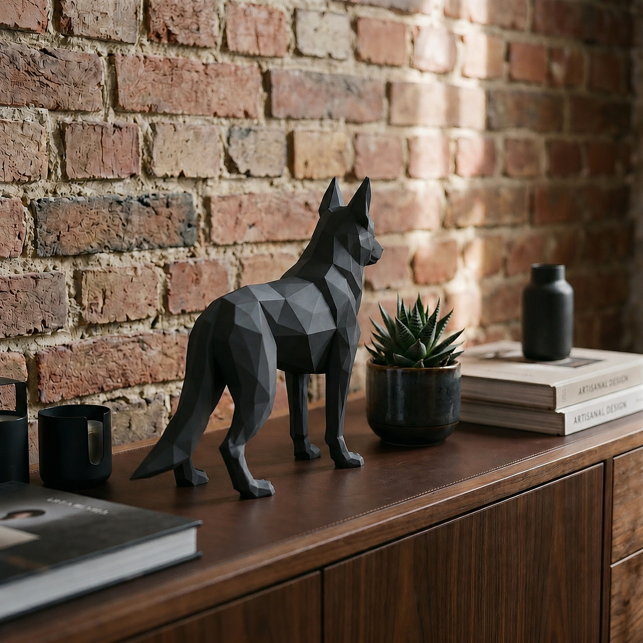 Tysk schæfer hundefigur i mat sort