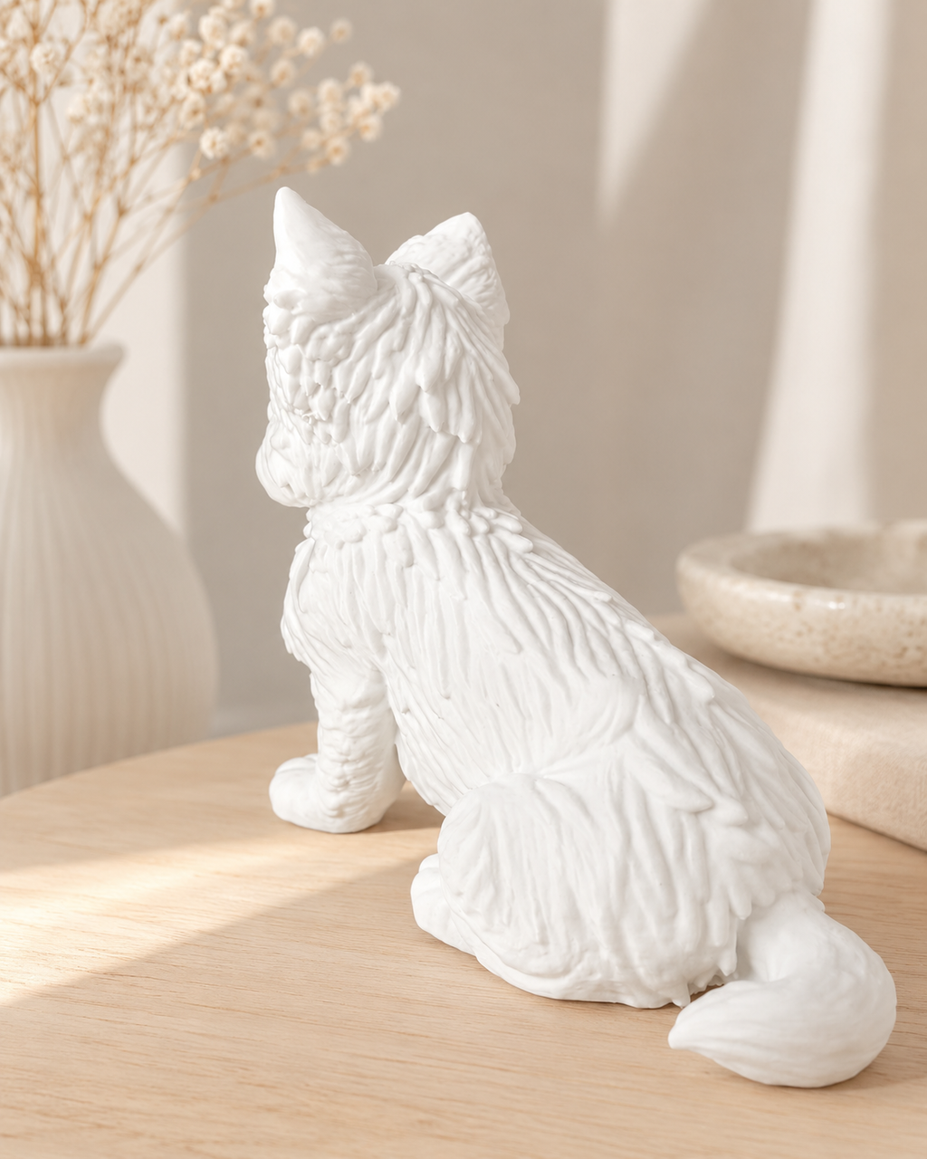 Hvid Yorkshire hundefigur bagfra - 10 cm