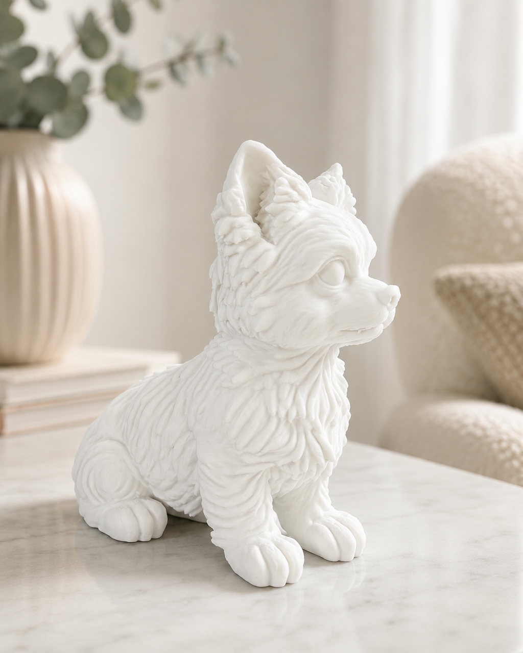 Hvid Yorkshire hundefigur fra siden - 10 cm