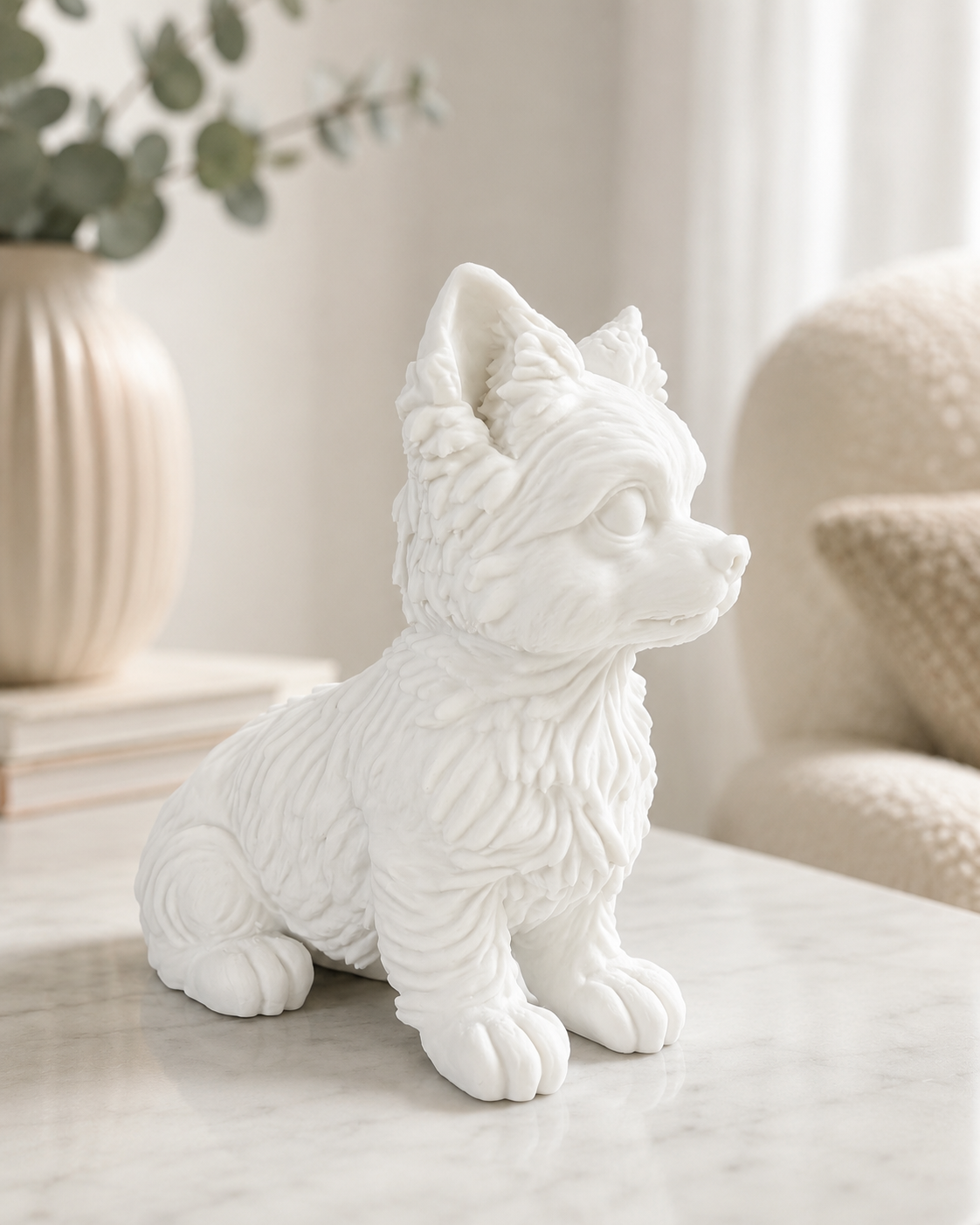 Hvid Yorkshire hundefigur fra siden - 10 cm