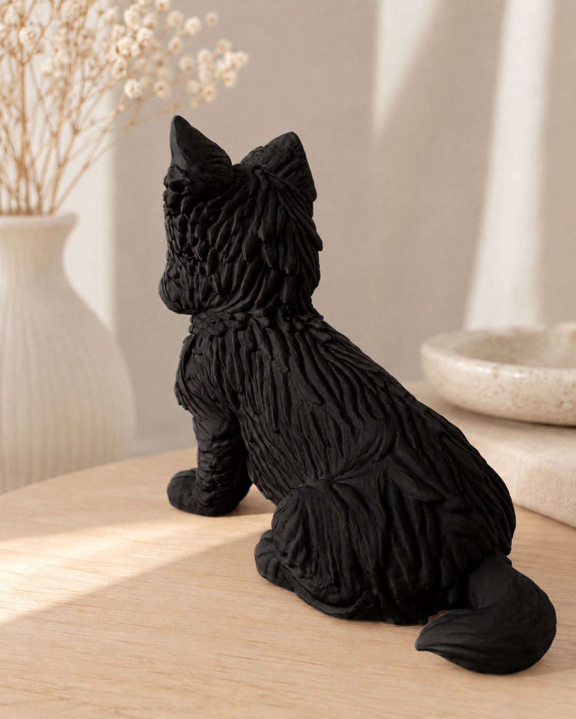 Mat sort Yorkshire hundefigur bagfra - 10 cm